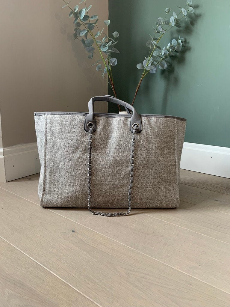 Grey Monogrammed Tote Bag